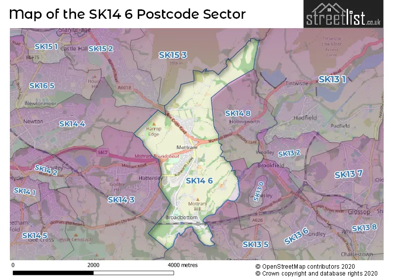 Map of the SK14 6 and surrounding postcode sector