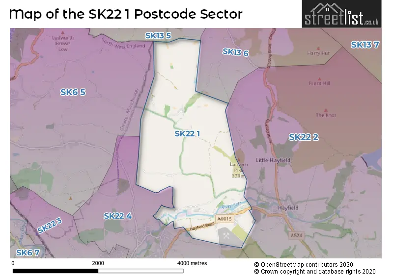 Map of the SK22 1 and surrounding postcode sector