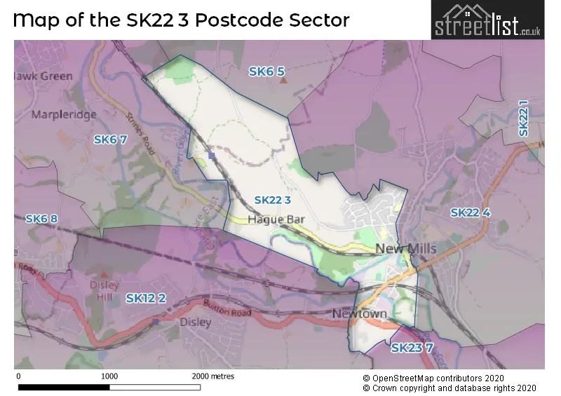 Map of the SK22 3 and surrounding postcode sector