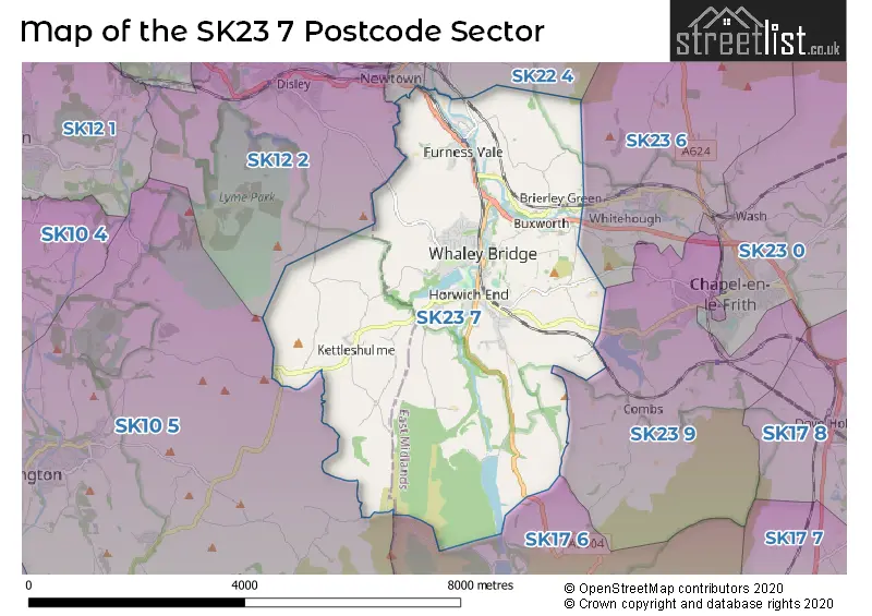 Map of the SK23 7 and surrounding postcode sector