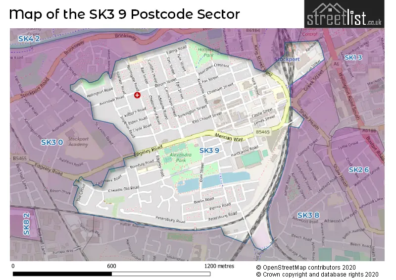 Map of the SK3 9 and surrounding postcode sector