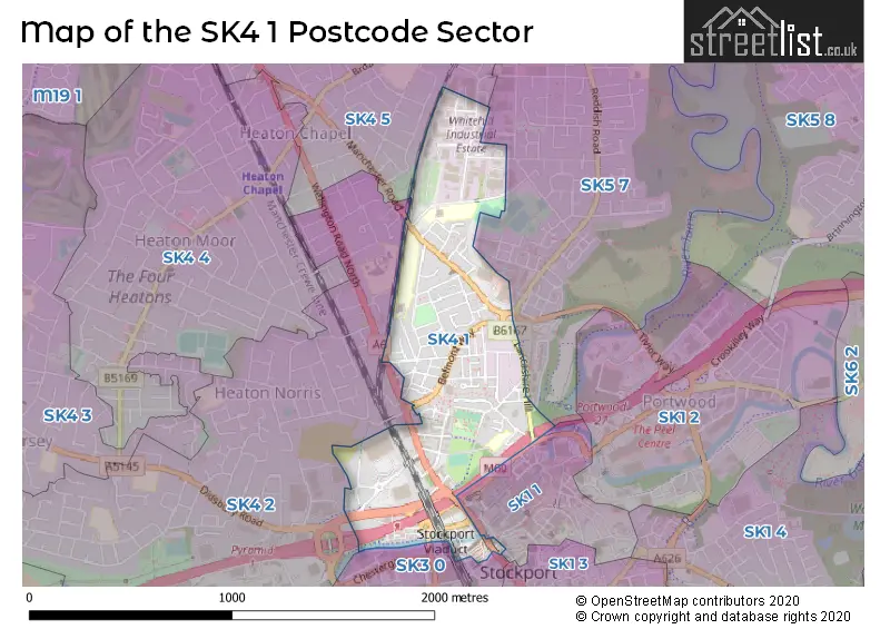 Map of the SK4 1 and surrounding postcode sector