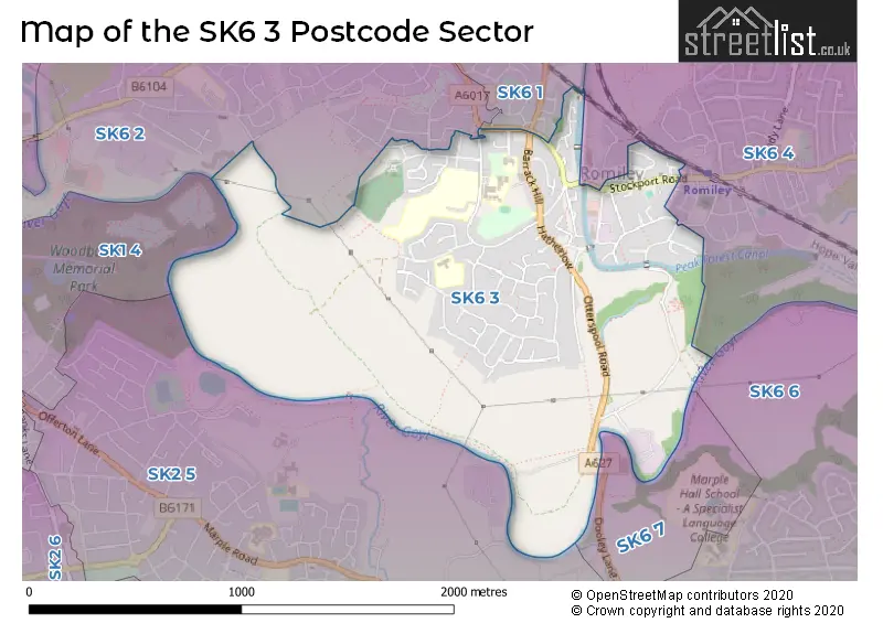 Map of the SK6 3 and surrounding postcode sector