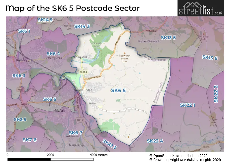 Map of the SK6 5 and surrounding postcode sector