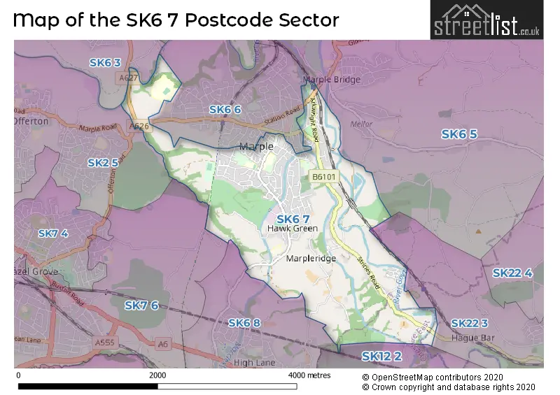 Map of the SK6 7 and surrounding postcode sector