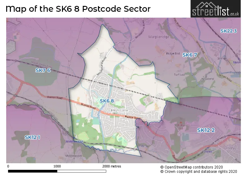 Map of the SK6 8 and surrounding postcode sector