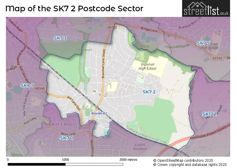 Map of the SK7 2 and surrounding postcode sector