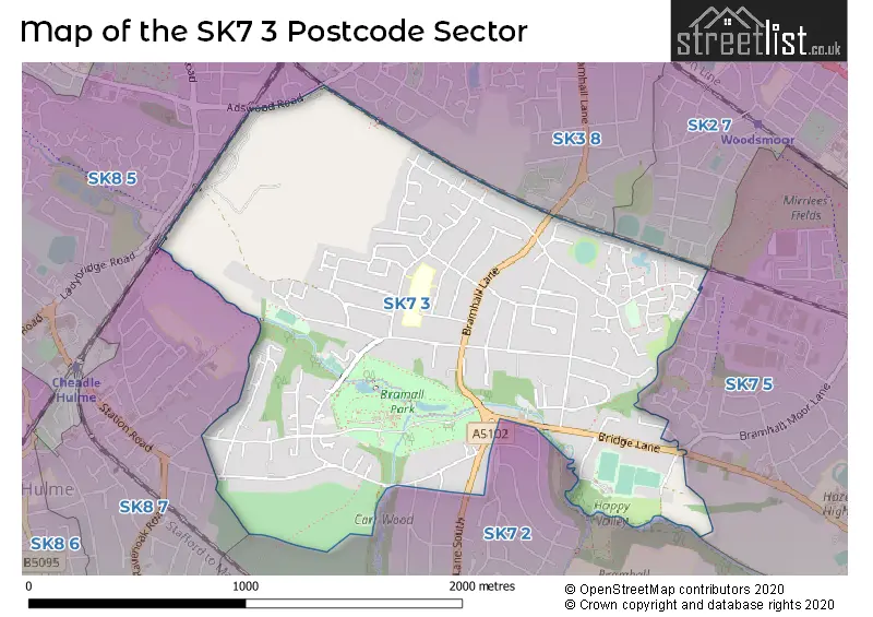 Map of the SK7 3 and surrounding postcode sector