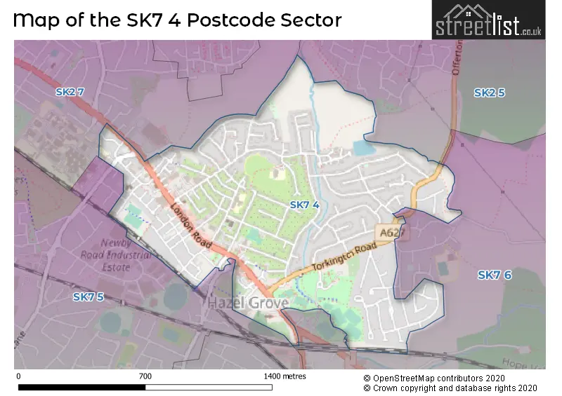 Map of the SK7 4 and surrounding postcode sector