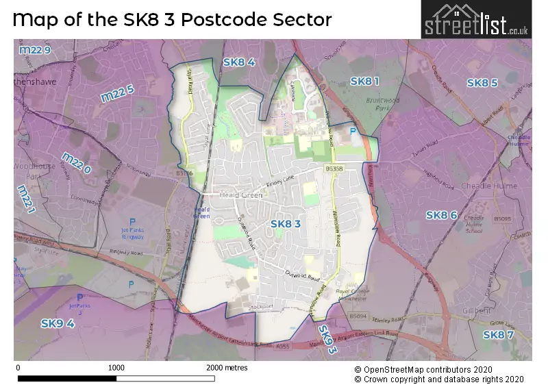 Map of the SK8 3 and surrounding postcode sector