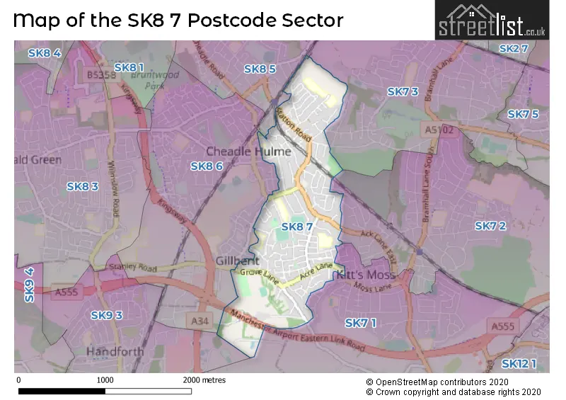 Map of the SK8 7 and surrounding postcode sector