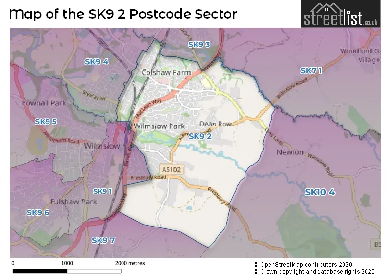Map of the SK9 2 and surrounding postcode sector