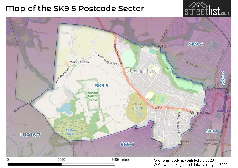 Map of the SK9 5 and surrounding postcode sector