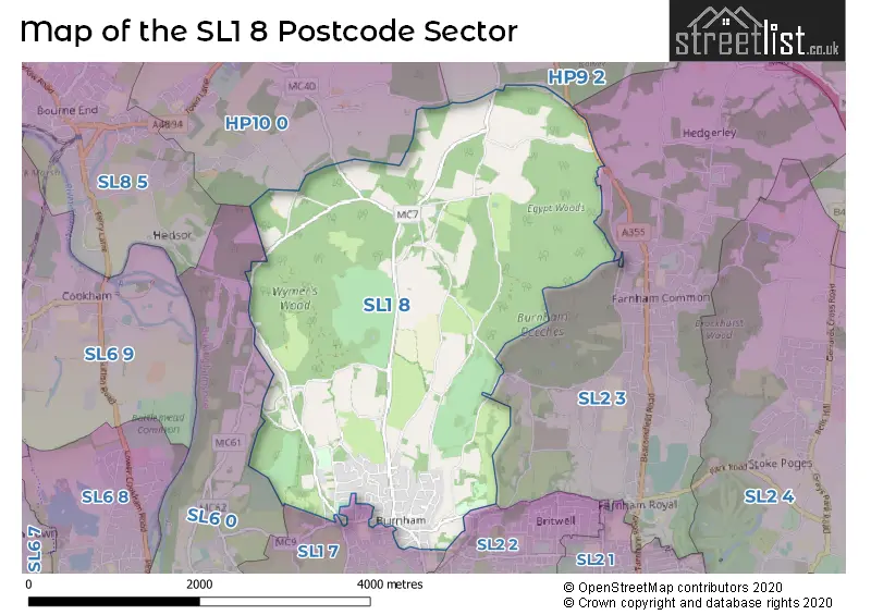 Map of the SL1 8 and surrounding postcode sector