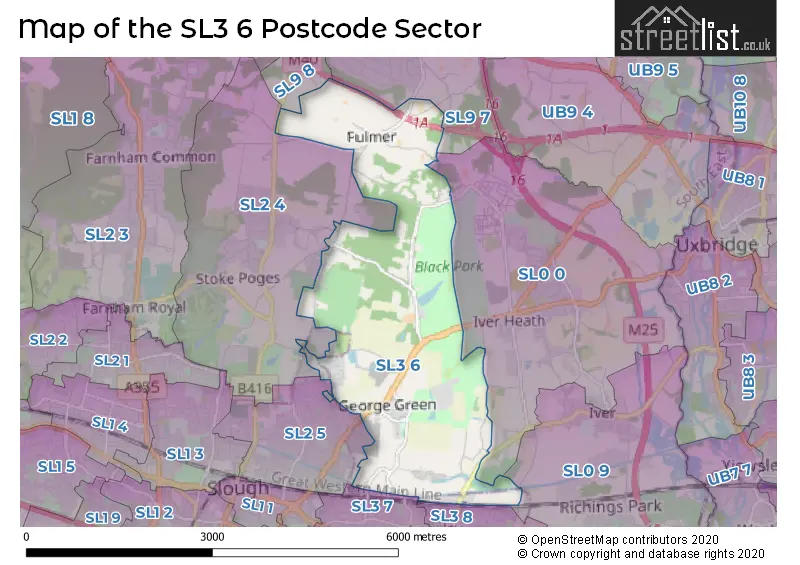 Map of the SL3 6 and surrounding postcode sector