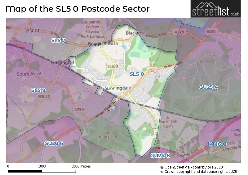 Map of the SL5 0 and surrounding postcode sector