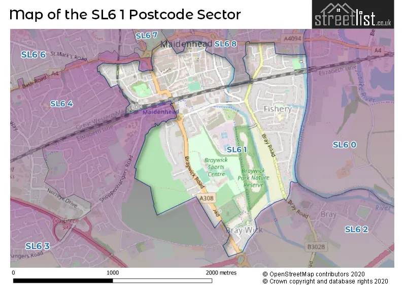 Map of the SL6 1 and surrounding postcode sector