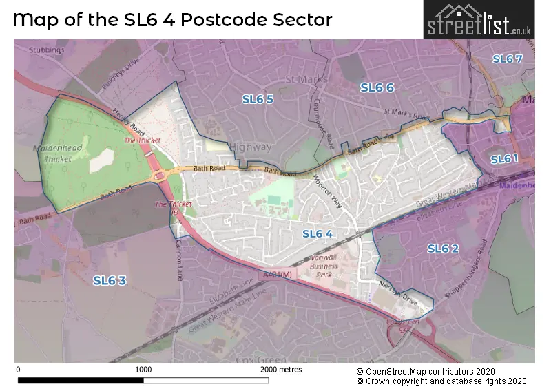 Map of the SL6 4 and surrounding postcode sector