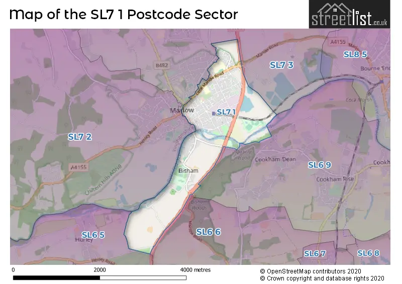 Map of the SL7 1 and surrounding postcode sector