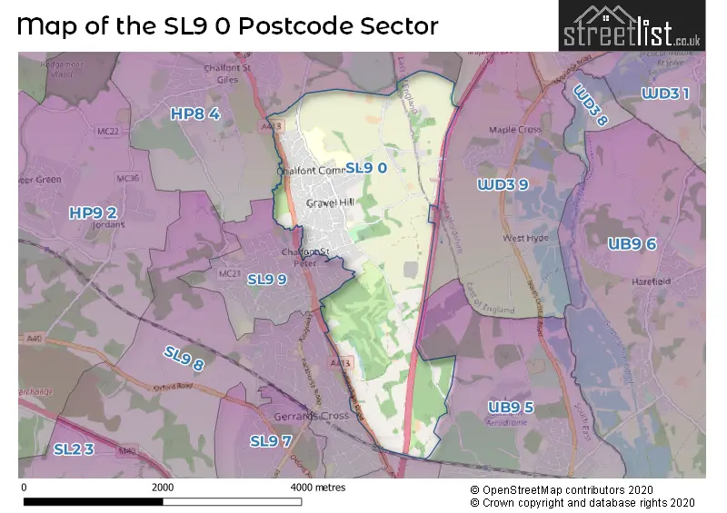 Map of the SL9 0 and surrounding postcode sector