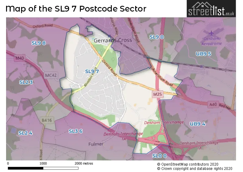 Map of the SL9 7 and surrounding postcode sector