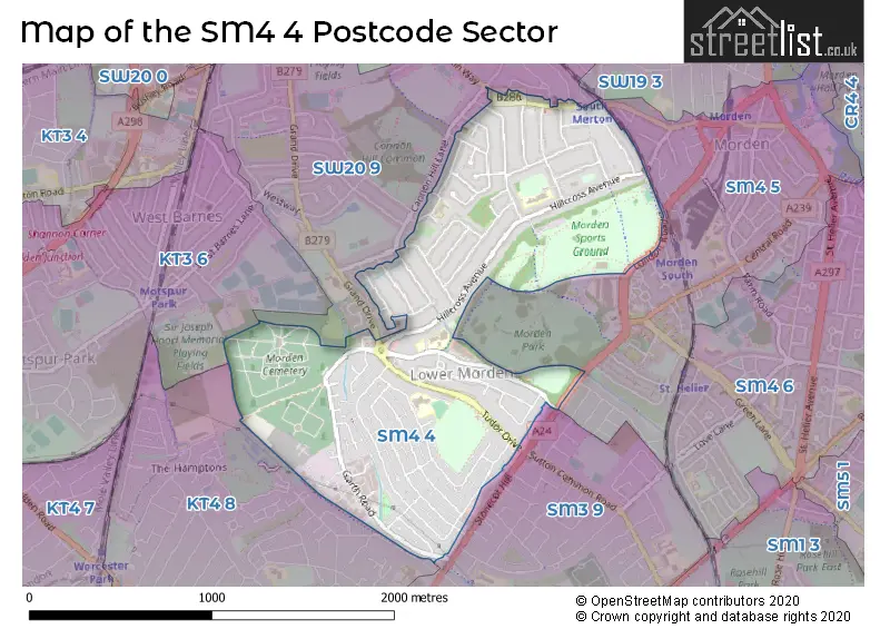 Map of the SM4 4 and surrounding postcode sector