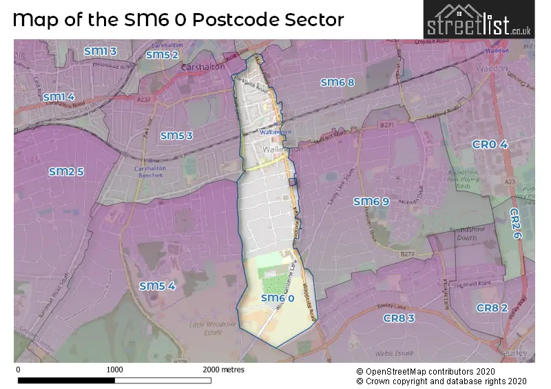 Map of the SM6 0 and surrounding postcode sector