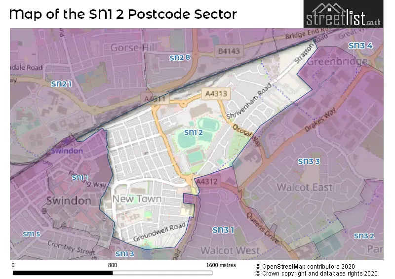 Map of the SN1 2 and surrounding postcode sector