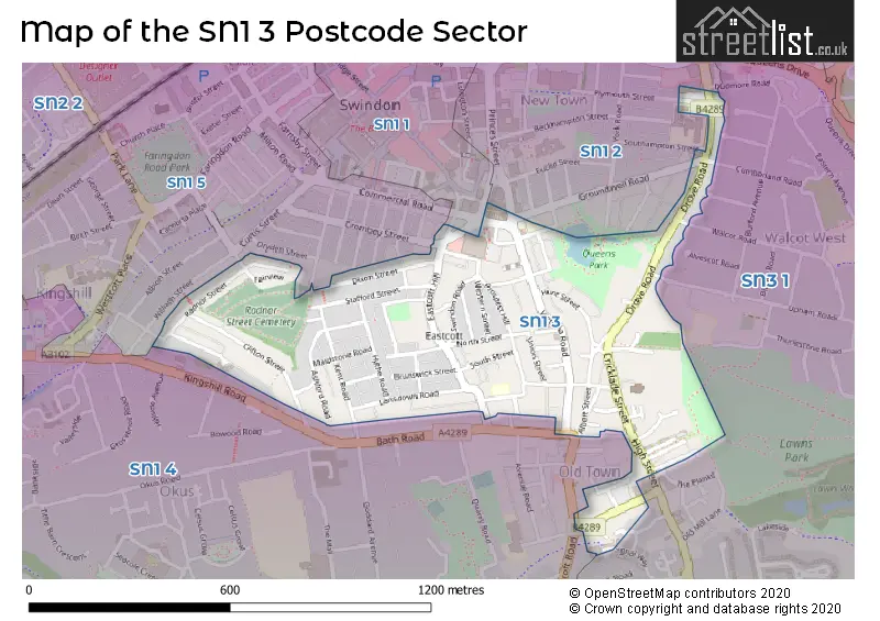 Map of the SN1 3 and surrounding postcode sector