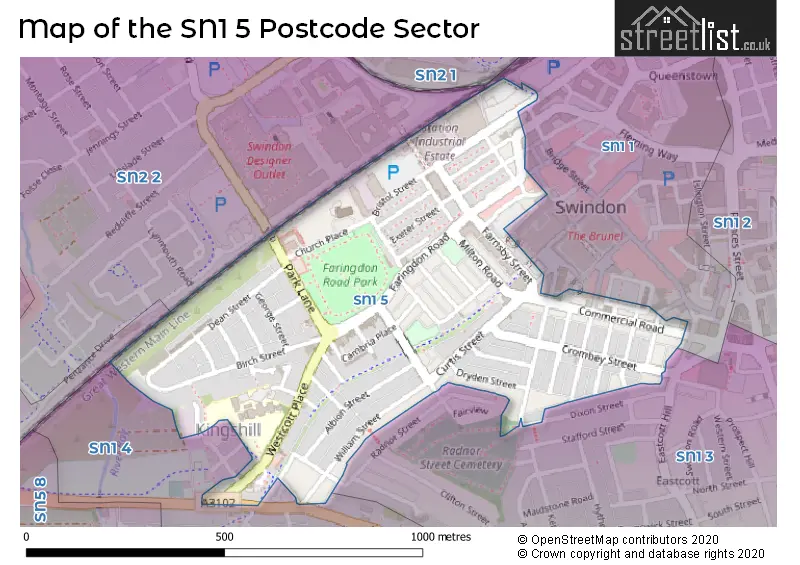 Map of the SN1 5 and surrounding postcode sector