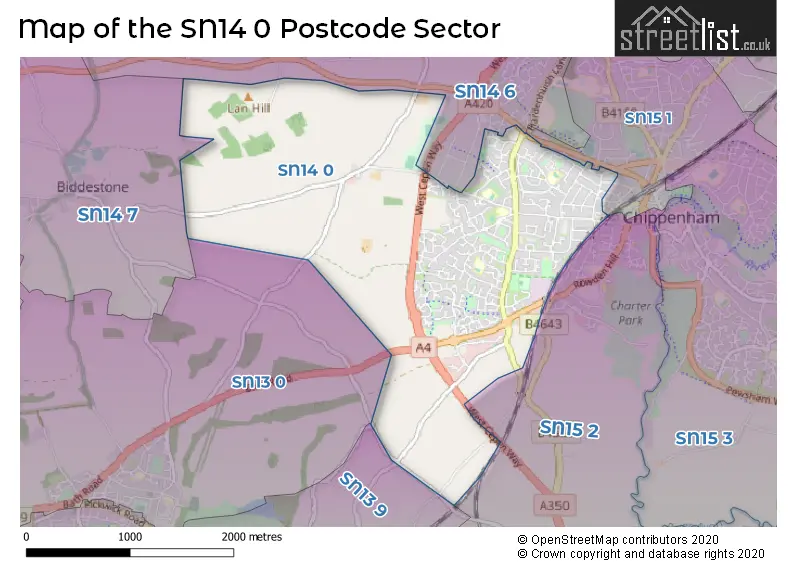 Map of the SN14 0 and surrounding postcode sector