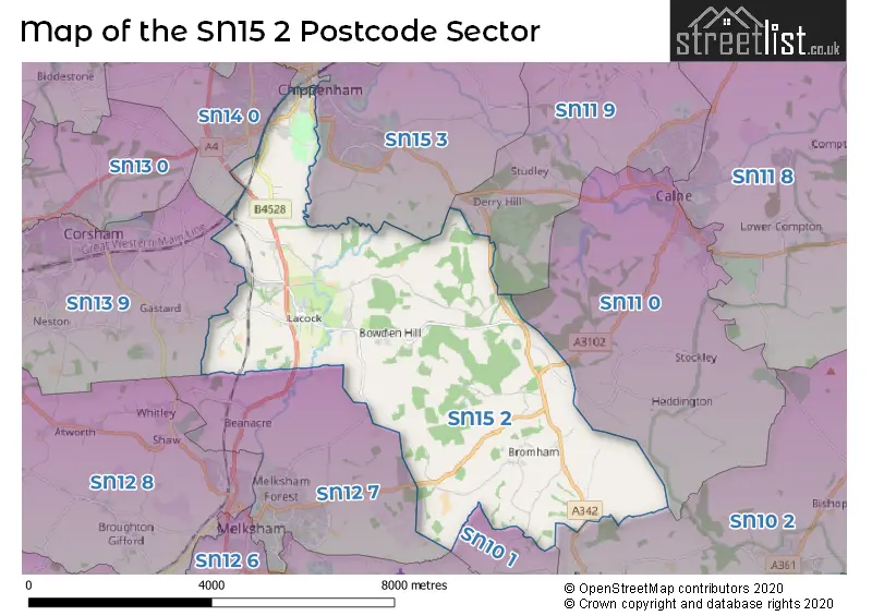 Map of the SN15 2 and surrounding postcode sector