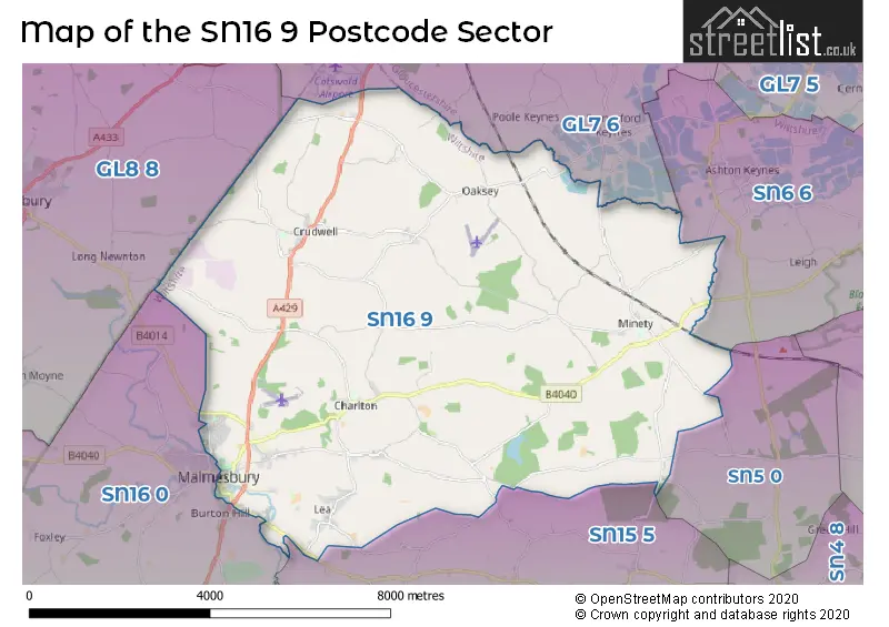 Map of the SN16 9 and surrounding postcode sector