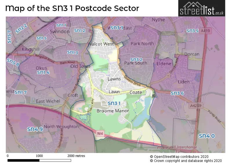 Map of the SN3 1 and surrounding postcode sector