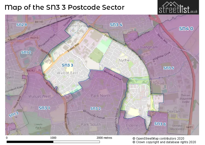 Map of the SN3 3 and surrounding postcode sector