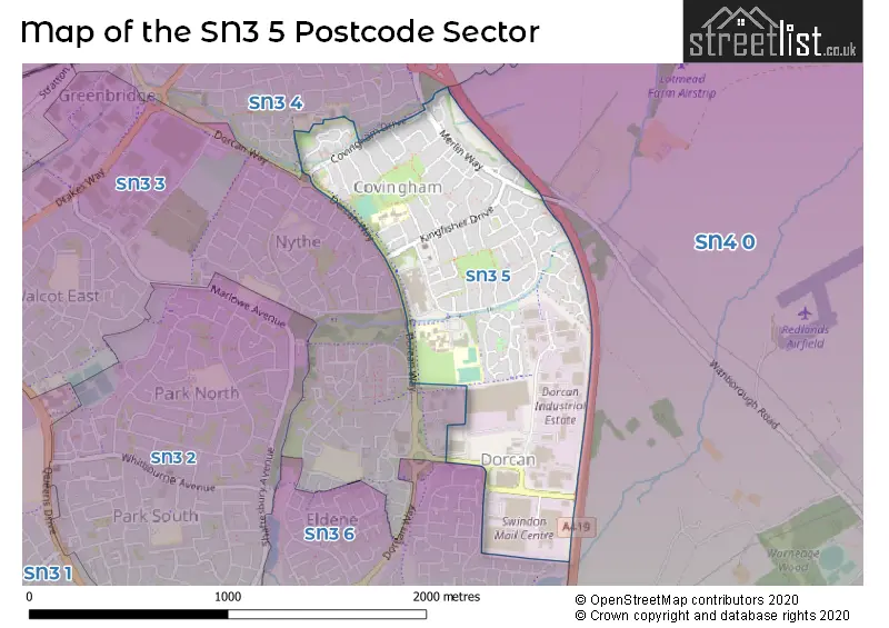 Map of the SN3 5 and surrounding postcode sector