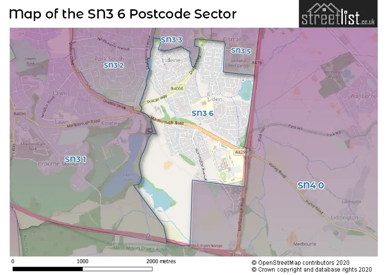 Map of the SN3 6 and surrounding postcode sector