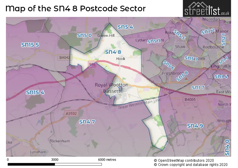 Map of the SN4 8 and surrounding postcode sector