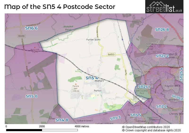 Map of the SN5 4 and surrounding postcode sector