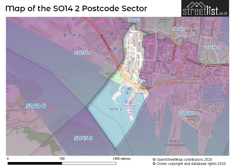 Map of the SO14 2 and surrounding postcode sector