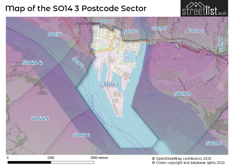 Map of the SO14 3 and surrounding postcode sector