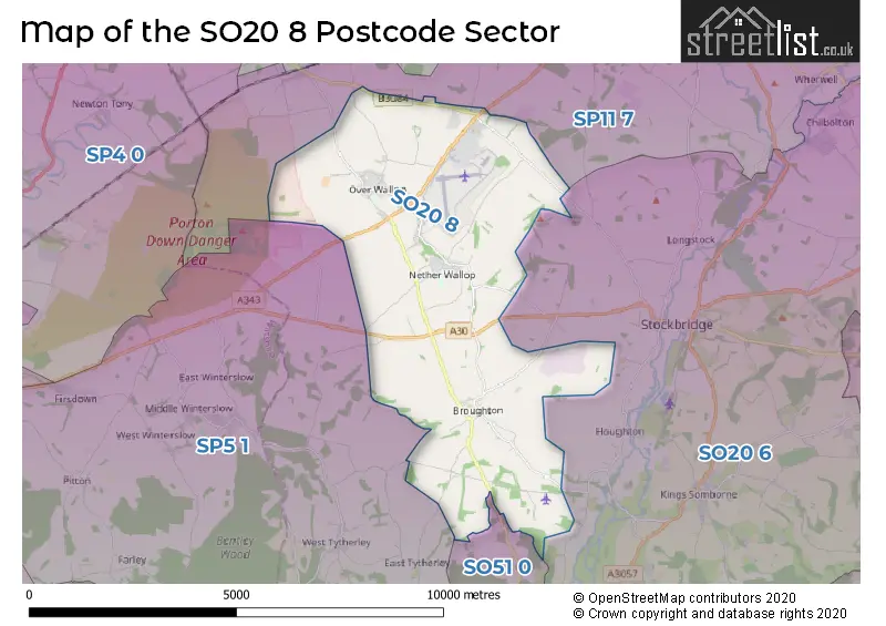 Map of the SO20 8 and surrounding postcode sector