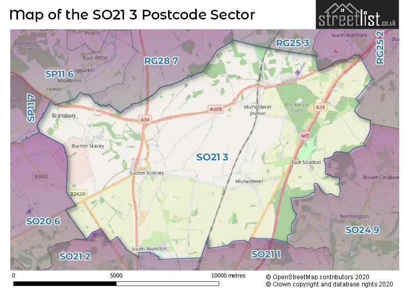 Map of the SO21 3 and surrounding postcode sector