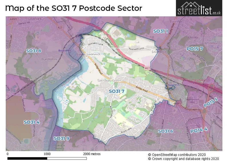 Map of the SO31 7 and surrounding postcode sector