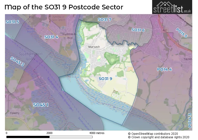 Map of the SO31 9 and surrounding postcode sector