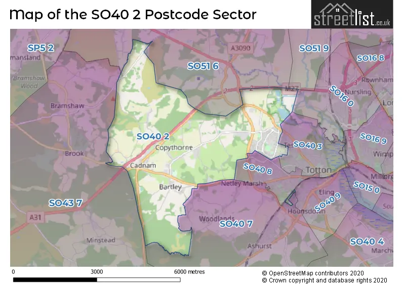 Map of the SO40 2 and surrounding postcode sector