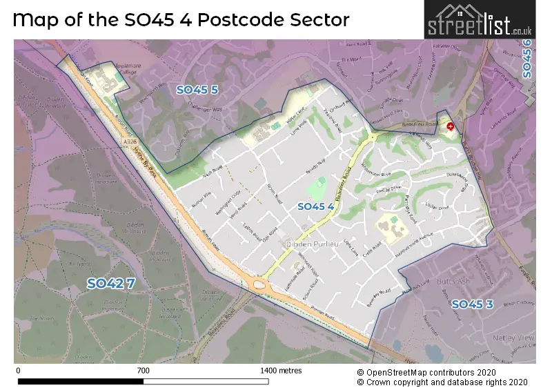 Map of the SO45 4 and surrounding postcode sector