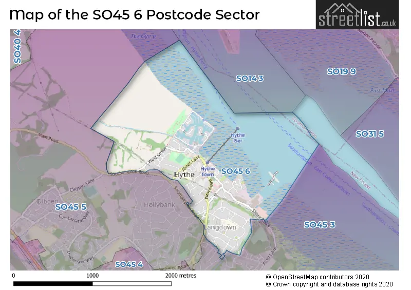 Map of the SO45 6 and surrounding postcode sector