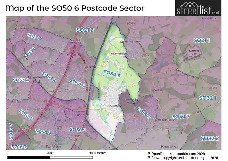 Map of the SO50 6 and surrounding postcode sector