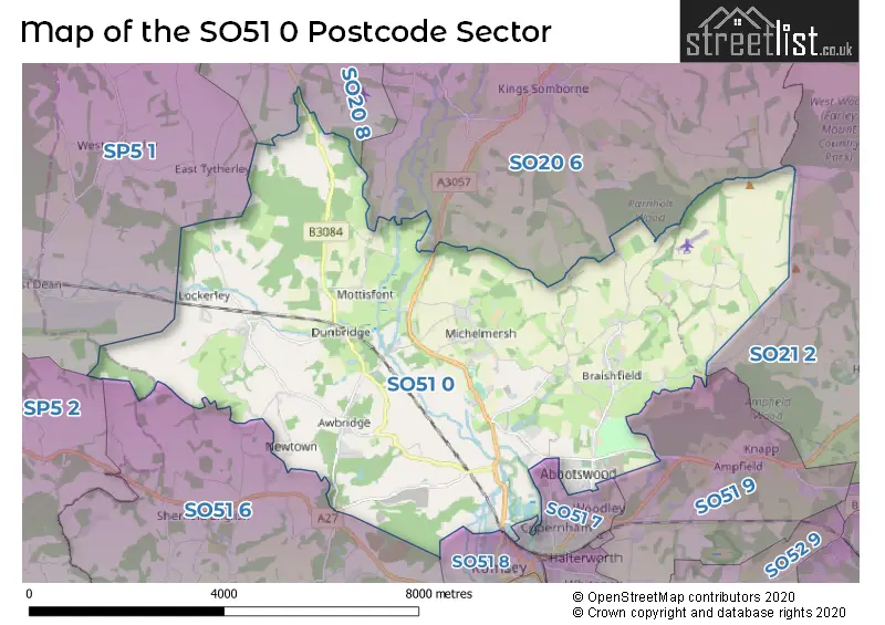 Map of the SO51 0 and surrounding postcode sector